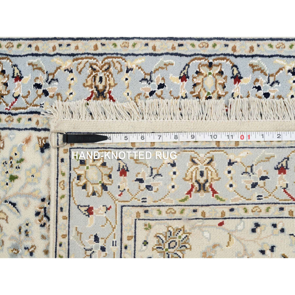 Ivory, Hand Knotted Nain, 250 KPSI Wool and Silk Runner Rug, 2'7"x14'0"