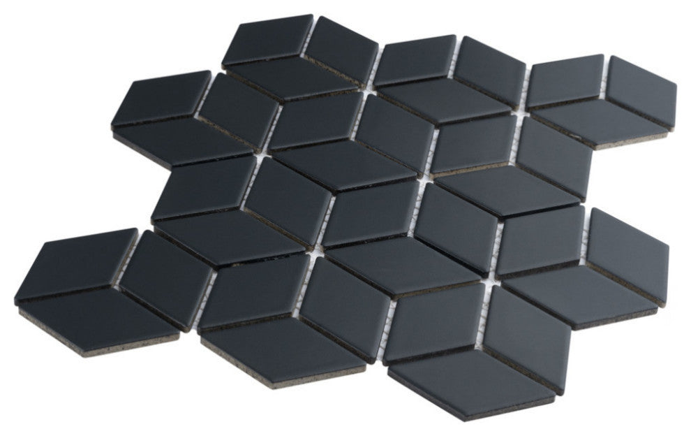 Hudson Rhombus Matte Black Porcelain Floor and Wall Tile
