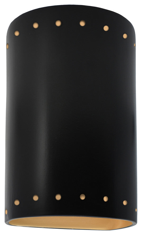 ADA Small Cylinder, Perfs Outdoor Wall Sconce, Closed, Matte Black, Gold, LED