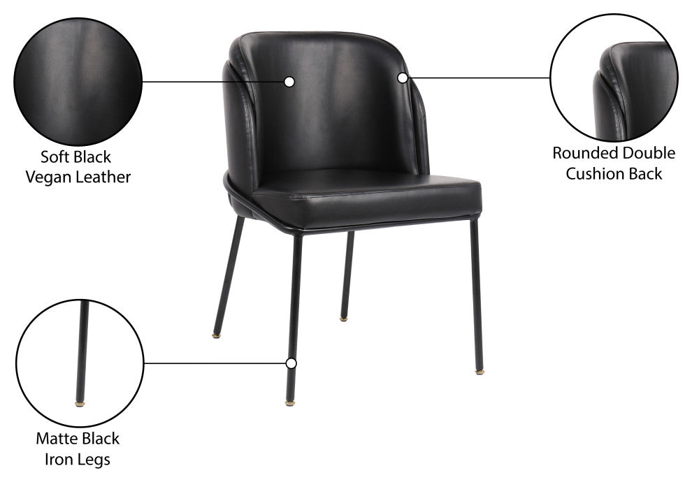 Jagger Vegan Leather Upholstered Dining Chair, Set of 2, Black, Matte Black Finish