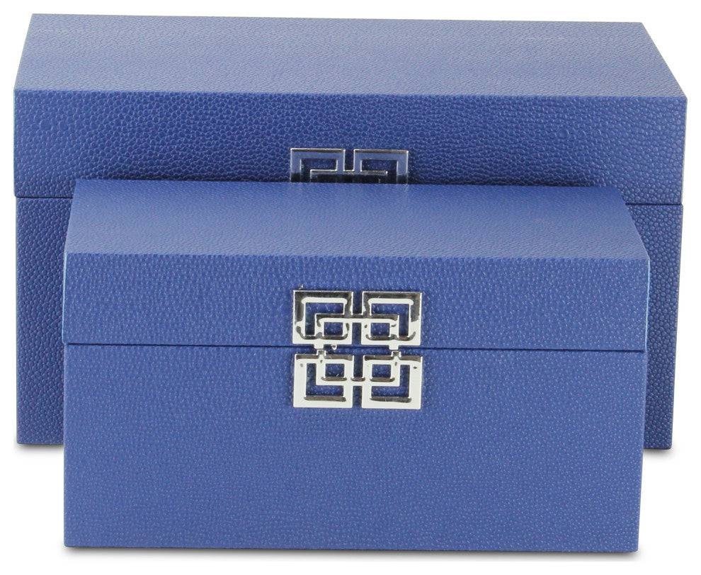 Galena "Double Happiness" Faux Shagreen Box Set, Navy Blue