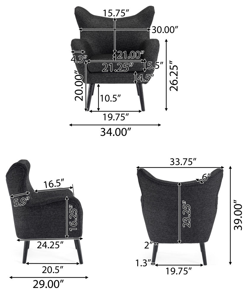 Eastdale Mid Century Modern Upholstered Wingback Club Chair