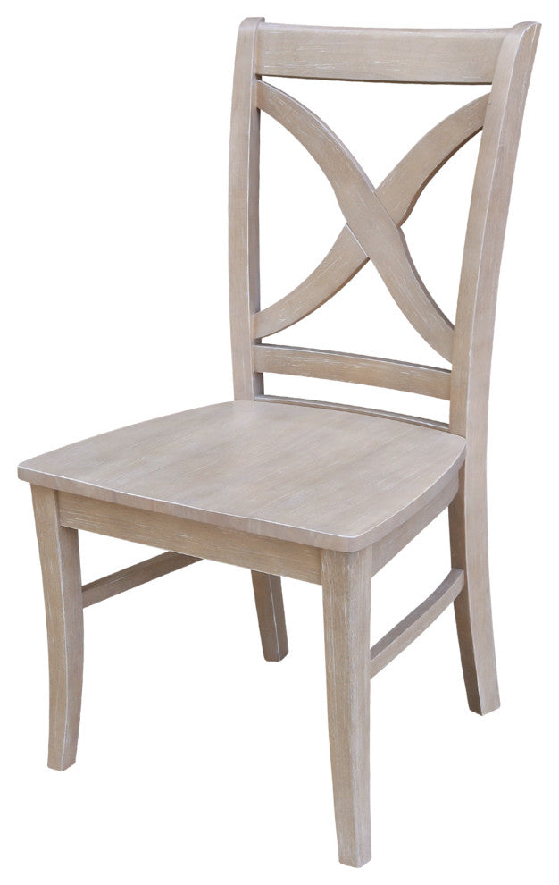 Set of Two Vineyard Curved X Back Chairs, Washed Gray Taupe
