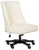 Contemporary Office Chair, Swiveling Padded Seat With Brass Nailhead Trim, Cream