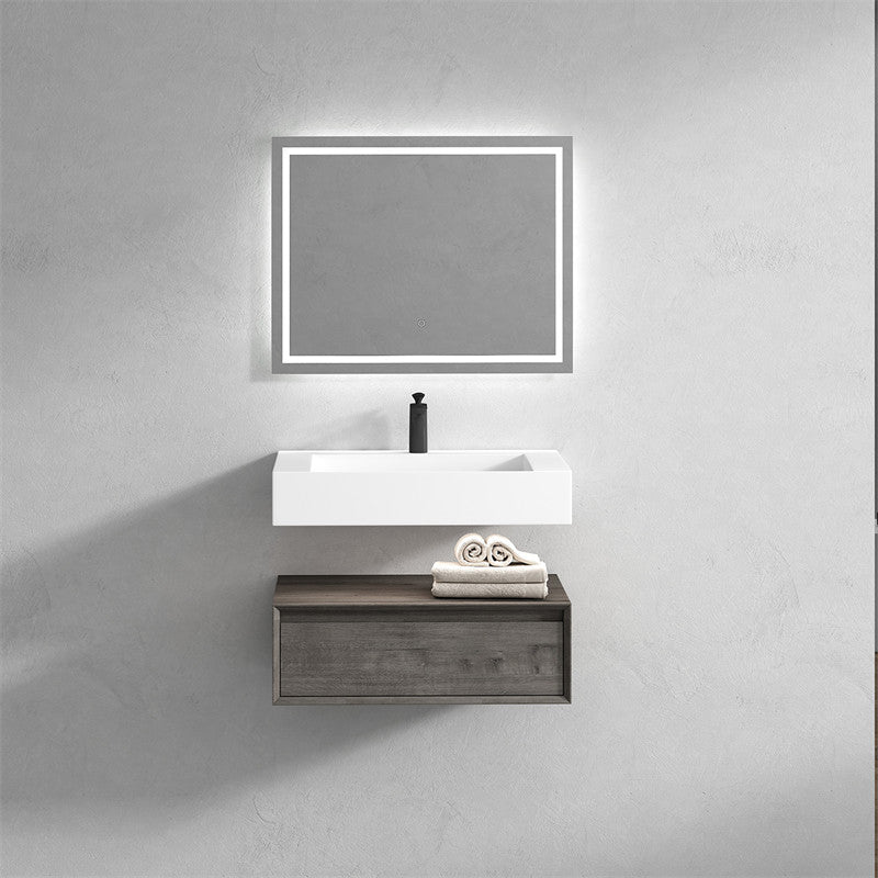 Alysa 30'' Floating Vanity, Acrylic Sink, Smoke Oak
