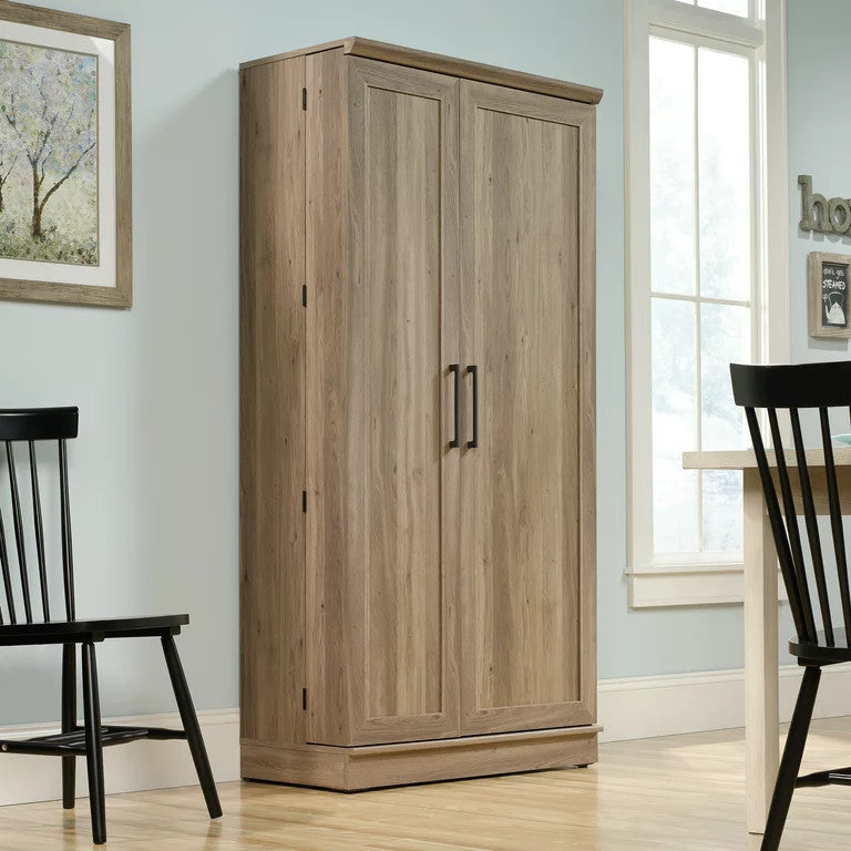 Transitional Storage Cabinet, Frame Paneled Doors With Metal Handles, Salt Oak