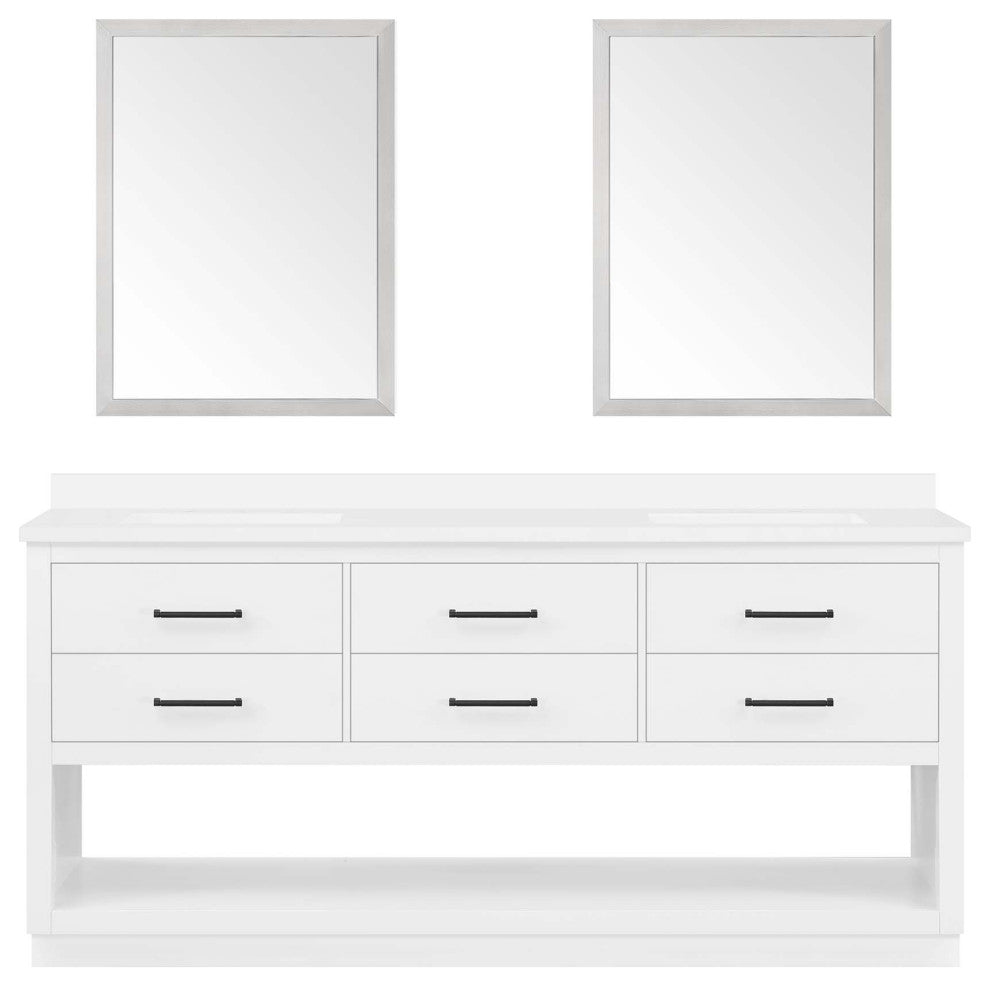 Ove Decors Rider 72" Double Sink Bathroom Vanity, White With Black Hardware