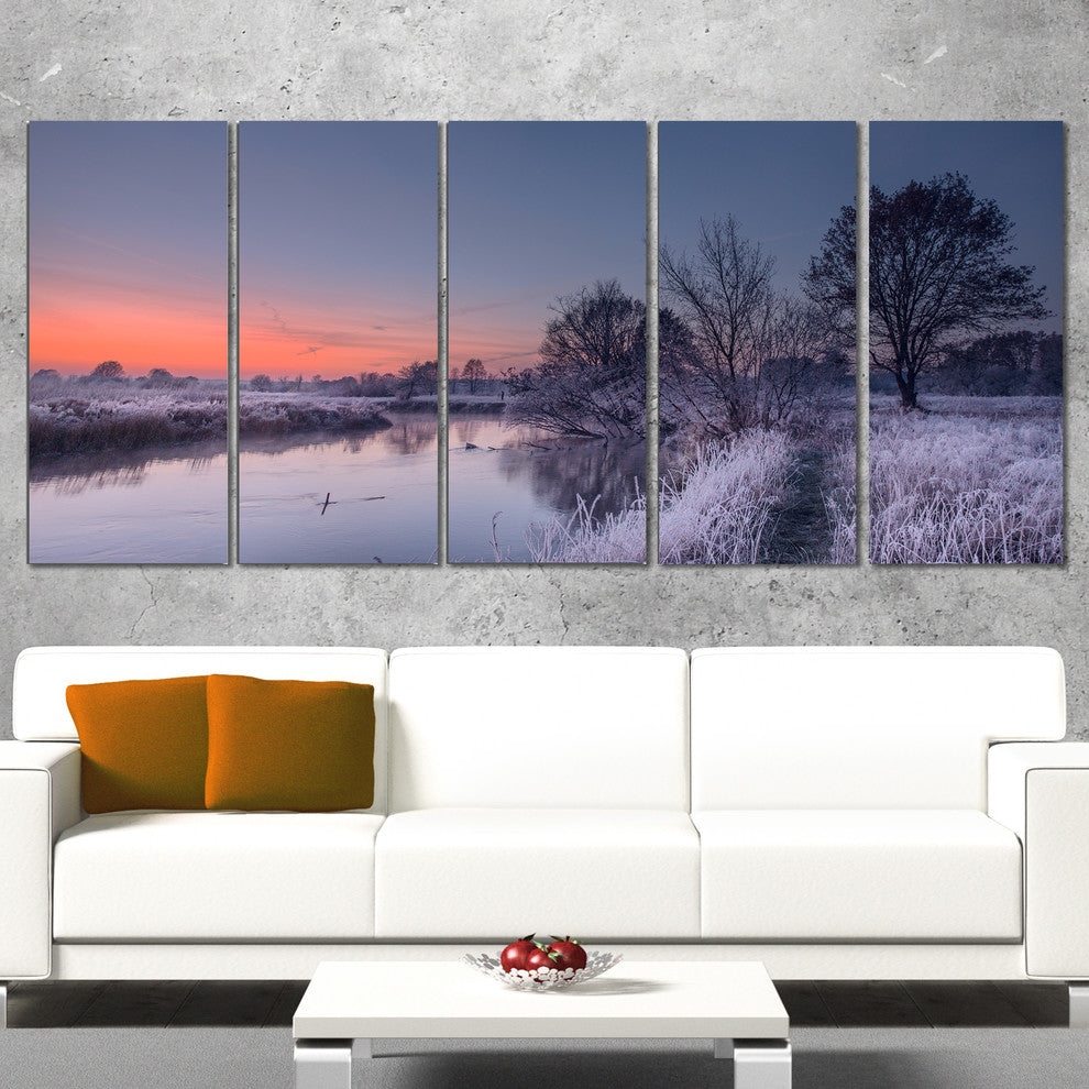 "Frosty Fall Morning Panorama" Landscape Print Wall Artwork, 5 Panels, 60"x28"