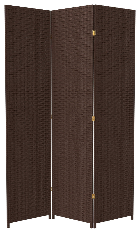 7' Tall Woven Fiber Room Divider, Dark Mocha, 3 Panel