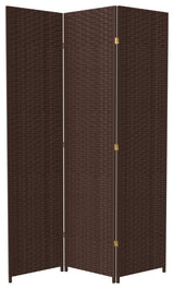 7' Tall Woven Fiber Room Divider, Dark Mocha, 3 Panel