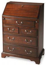 26" Brown Rubberwood Wood Secretary Desk With Five Drawers