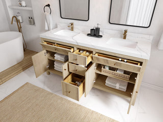 Sonoma Oak 72 Double Sink Bath Vanity with 2" Carrara Quartz