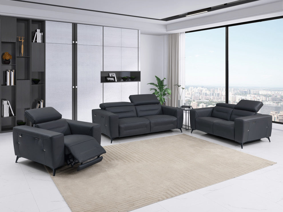 Arezzo Genuine Italian Leather Modern Sofa Set, Dark Gray