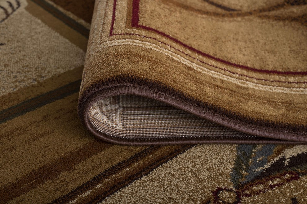 Trout Fishing Novelty Lodge Pattern Ivory Scatter Mat Rug, 2''x3''