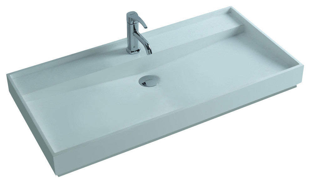 ADM Rectangular Stone Resin Countertop Sink, White, 35", Glossy White
