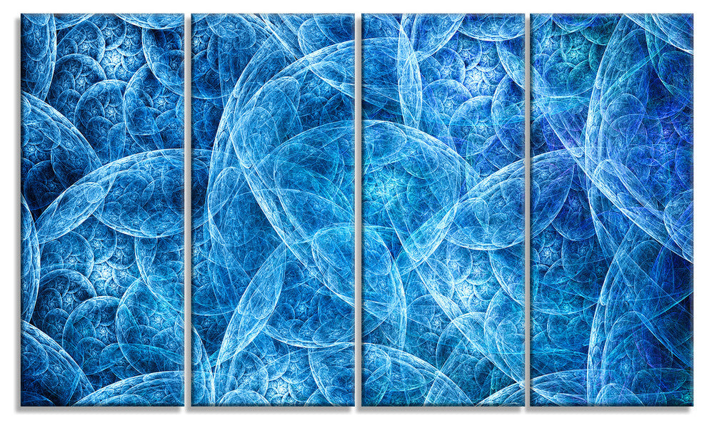 Dark Blue Fractal Dramatic Clouds, Abstract Canvas Art Print, 48"x28", 4 Panels