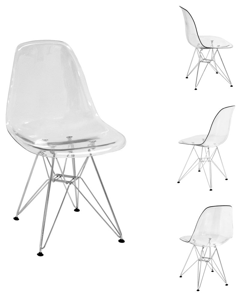 Paris Acrylic Dining Side Chair with Chrome Legs, Set of 4