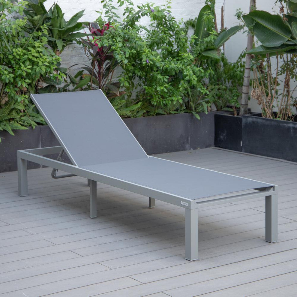 Grey Aluminum Outdoor Patio Chaise Lounge Chair