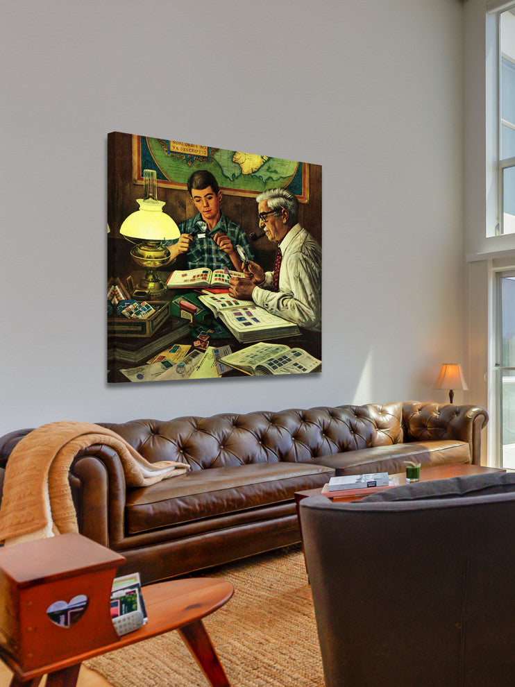 "Stamp Collecting" Painting Print on Canvas by Stevan Dohanos