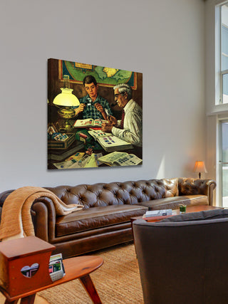 "Stamp Collecting" Painting Print on Canvas by Stevan Dohanos