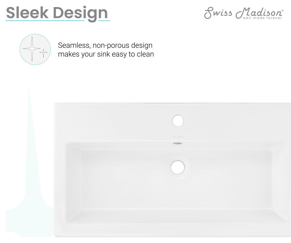 Voltaire Wide Rectangle Wall-Mount Sink, Shiny White