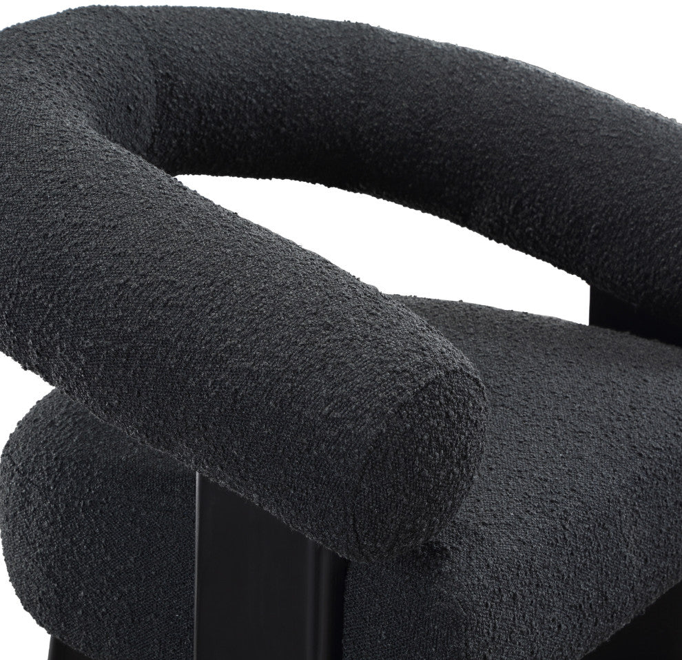 Winston Boucle Fabric Upholstered Accent Chair, Black, Black Finish