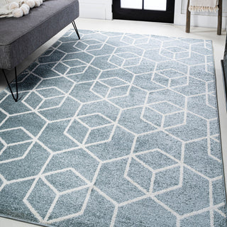 Tumbling Blocks Modern Geometric Light Blue/White 8'x10' Area Rug