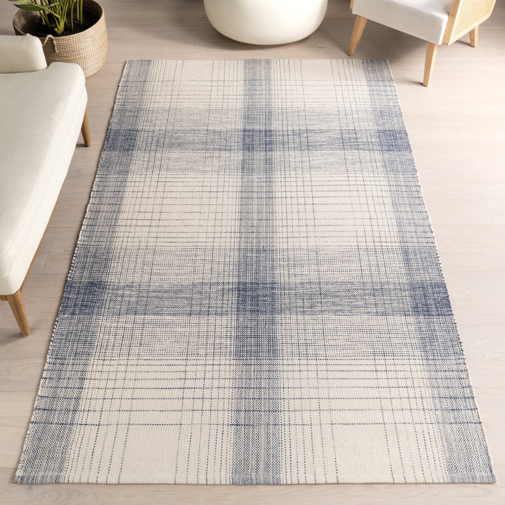 Nuloom Aya Cotton Plaid Rug, Blue 9' x 12'