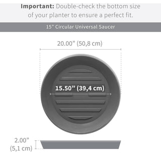Universal Round Plant Saucer, Drip Tray, Inner Diameter 15" x Outer 20", Mocha