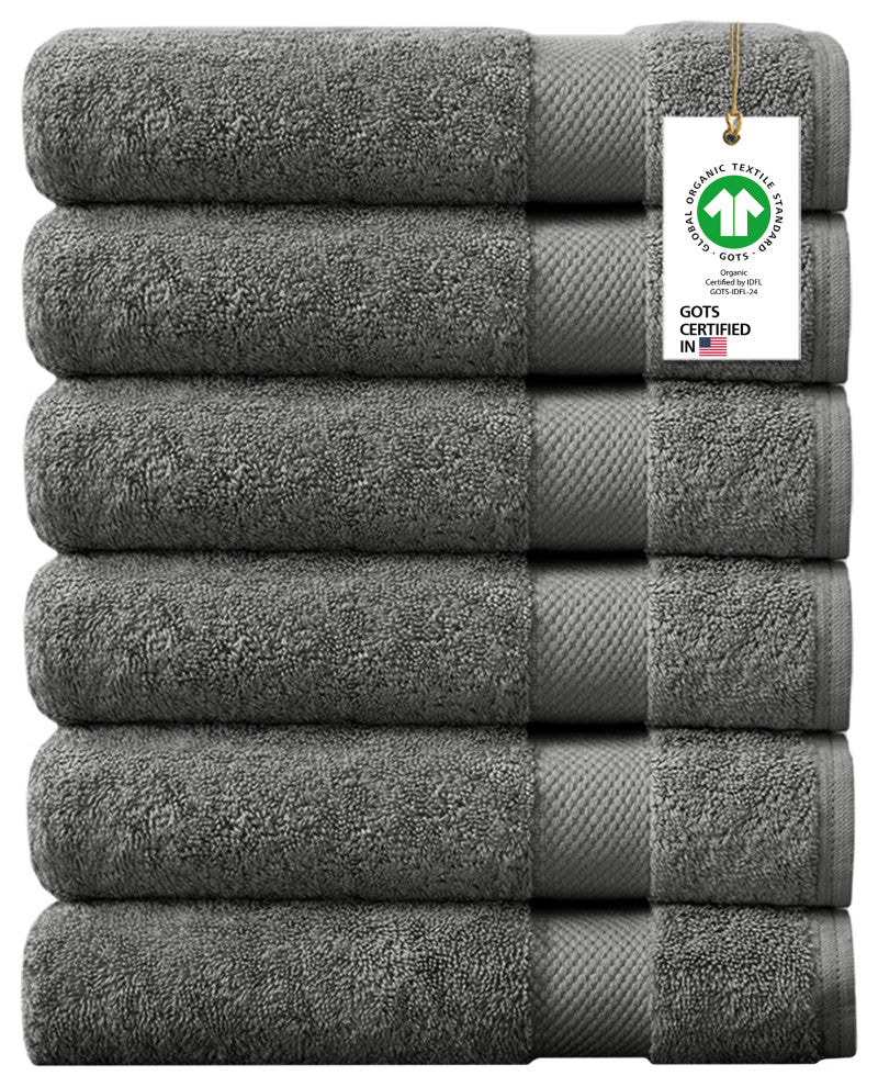 Delara Washcloths Set 100% Organic Cotton, GOTS Certified Absorbent, Sharkskin Grey, 6 Pack