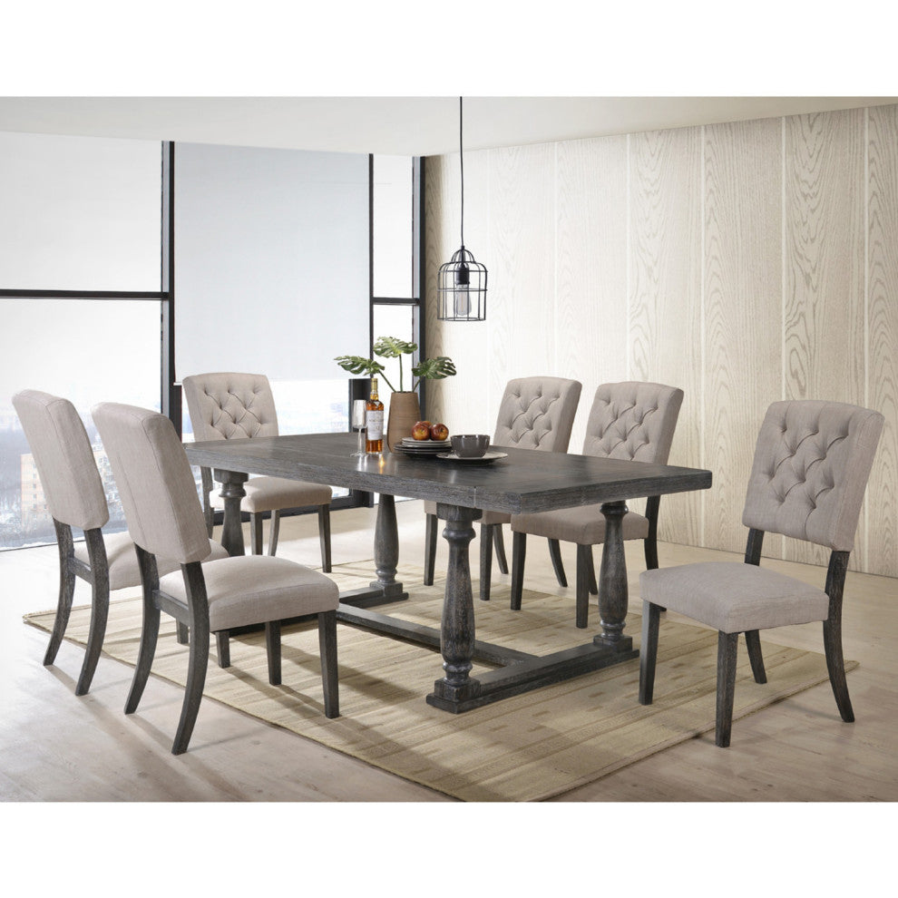 Set of 2 Upholstered Side Chair, Gray/Weathered Gray Oak Finish