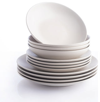 Porto by Stone Lain Semplice Stoneware Dinnerware Set, White Matte, 12-Piece