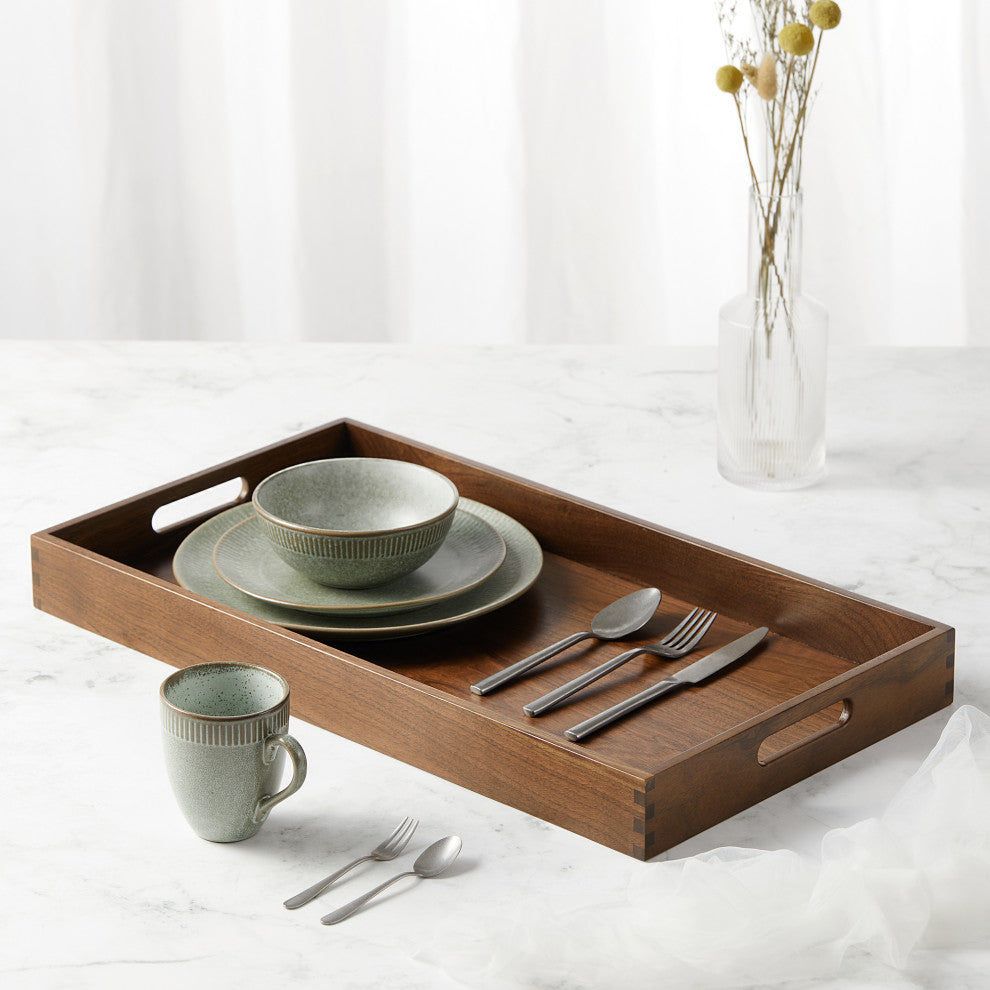 Rectangle Black Walnut Solid Wood Tray Ottoman Tray, 24x13inch