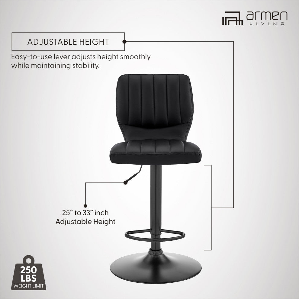 Bardot Adjustable Faux Leather Swivel Bar Stool, Black