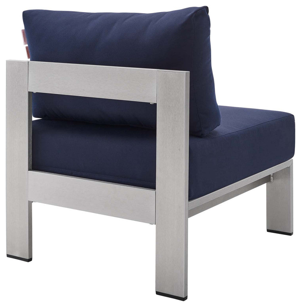 Shore Sunbrella Fabric Outdoor Patio Aluminum 3 Piece Set Silver Navy