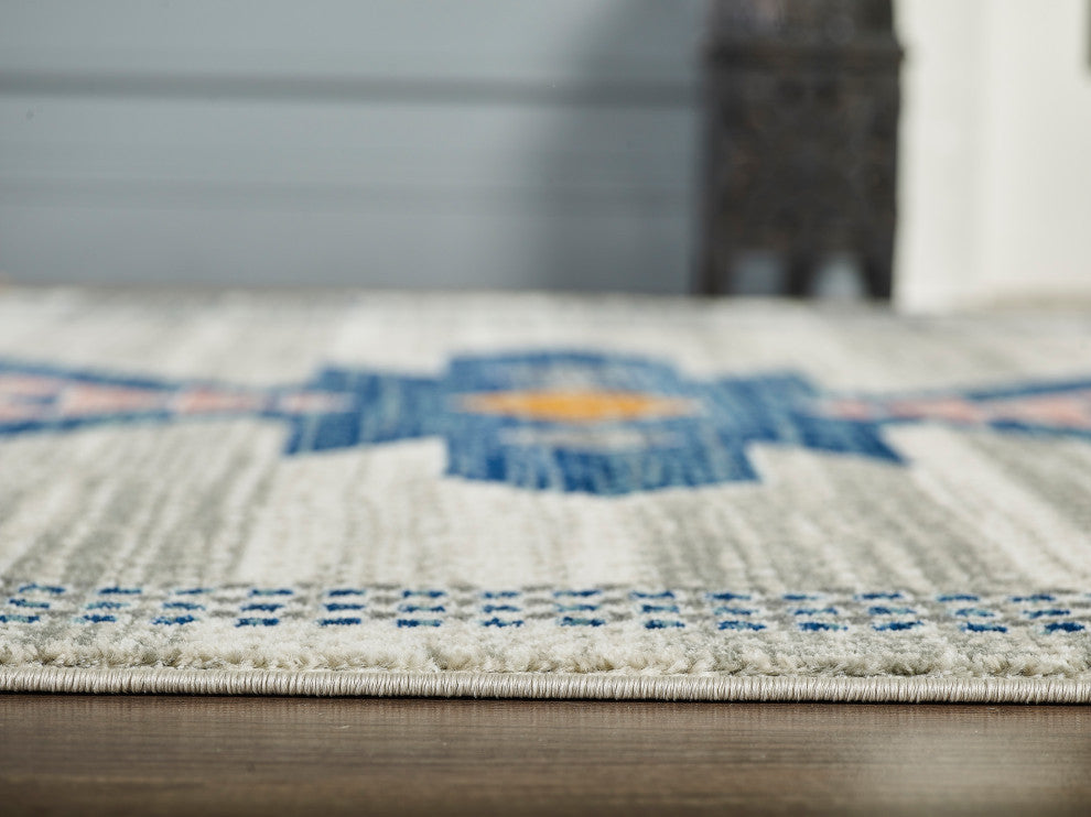Abani Porto PRT110A Southwestern Tribal Print Blue and Orange Area Rug