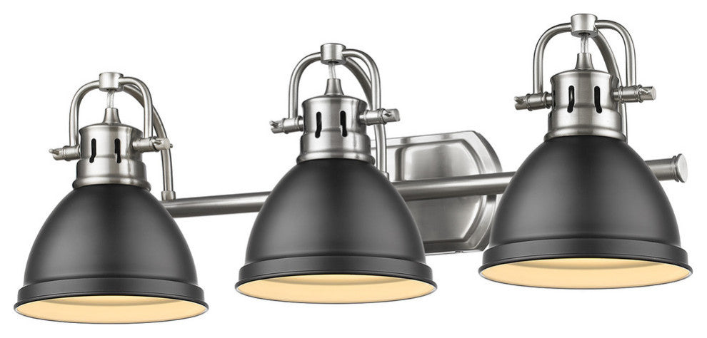 Duncan 3 Light Bath Vanity, Pewter With A Matte Black Shade