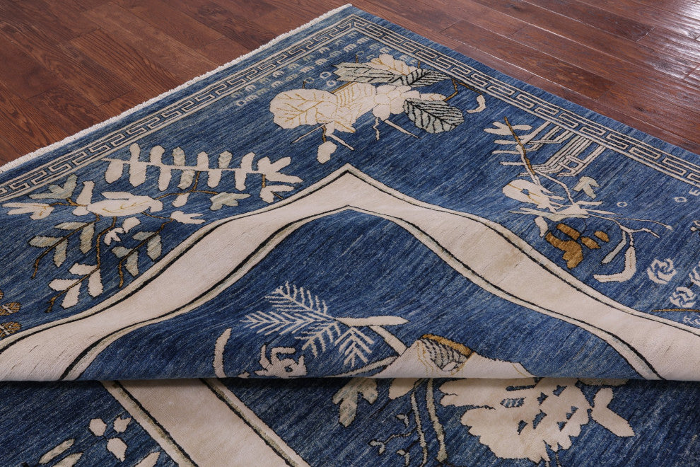Contemporary Floral Handmade Wool and Silk Rug 9' 1" X 11' 8" Q4760