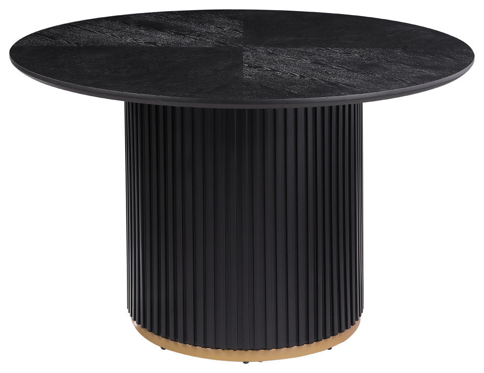 GDF Studio 47.25" Round Pedestal Dining Table With 4 Armchairs, Beige/Black