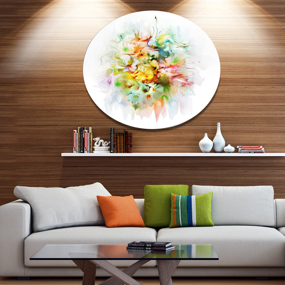 Yellow Watercolor Flowers, Modern Floral Disc Metal Artwork, 36"