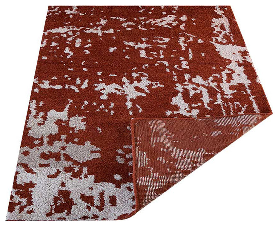 Hand Knotted Silk Area Rug Abstract Red Beige