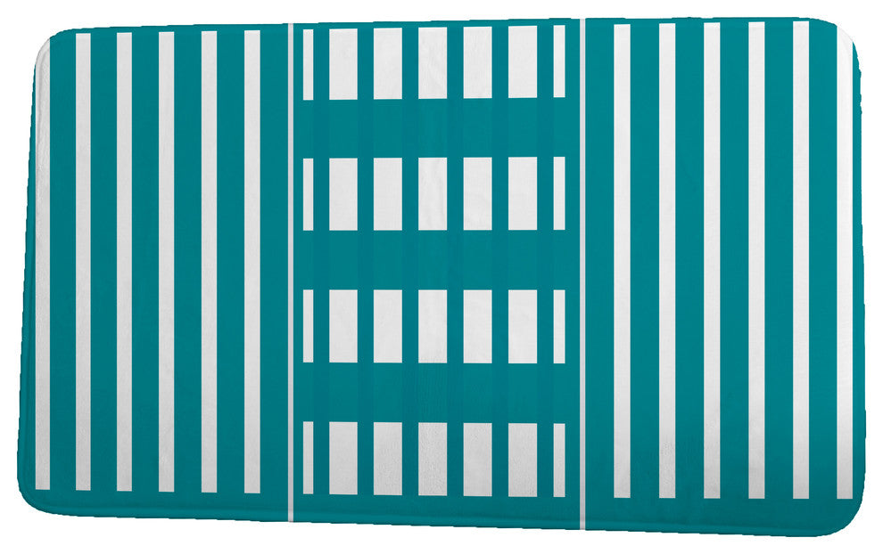 Sail, Sun, & Fun Beach Blanket Stripe Print Bath Mat, Teal, 17"x24"