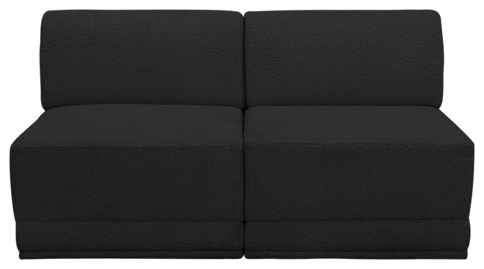 Ollie Black Boucle Fabric Straight Modular Sofa, Black, 2-Piece: 2 Armless Chair