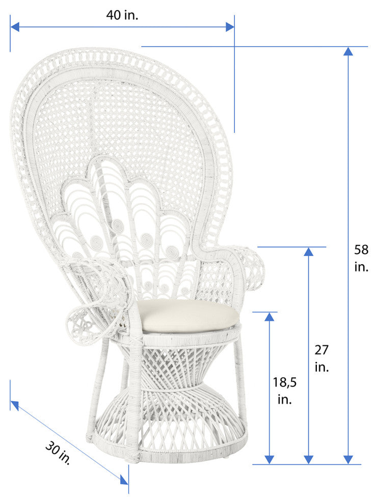 Lady Peacock Rattan Chair, White