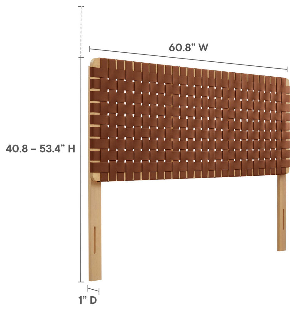 Sparta Weave Vegan Leather Queen Headboard, Natural Brown