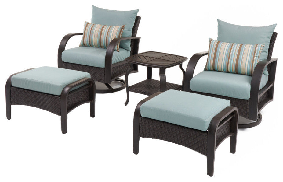 Barcelo 5 Piece Sunbrella Outdoor Patio Motion Club Seating Set, Bliss Blue