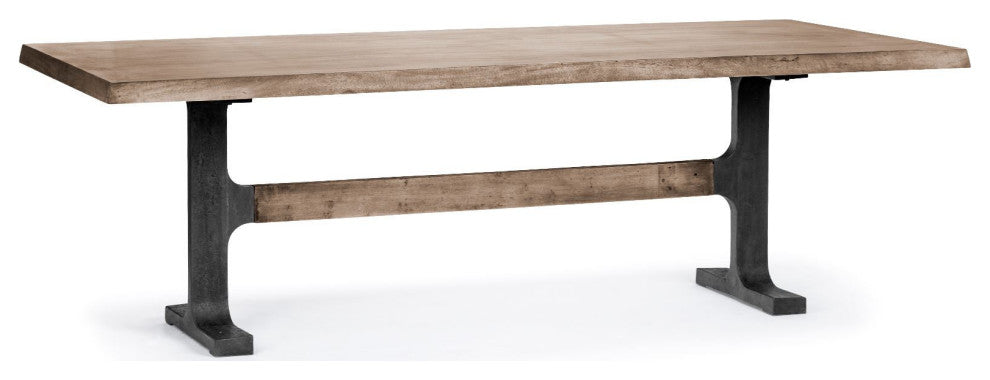 96" Natural And Black Solid Wood And Metal Trestle Base Dining Table