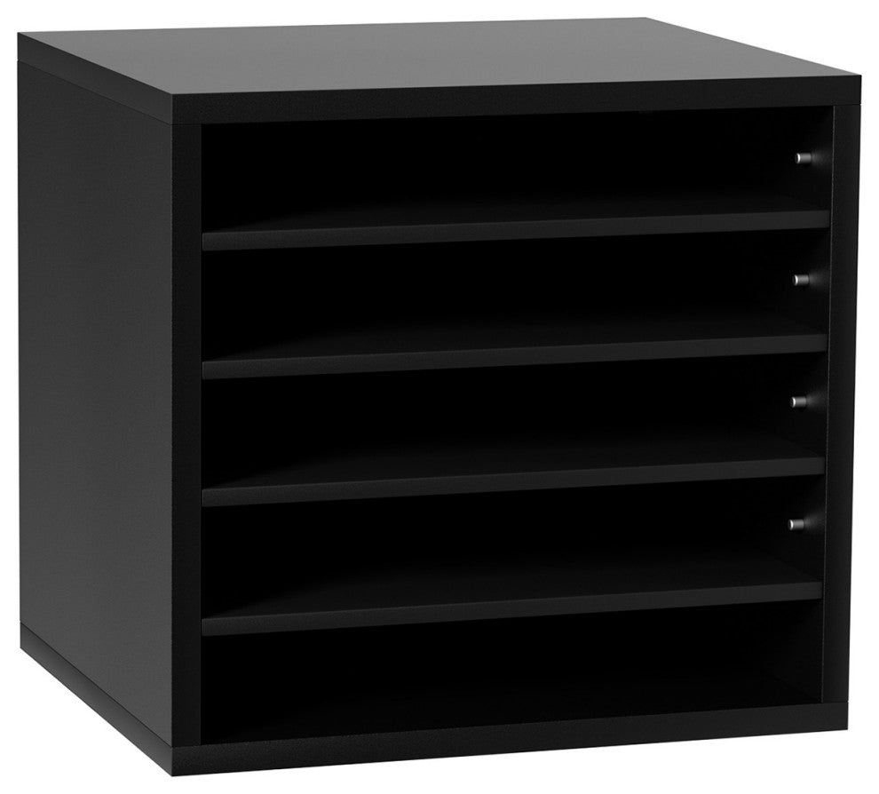 5 Compartments Wood File Organiser Office Mailbox with Adjustable Shelves, Black