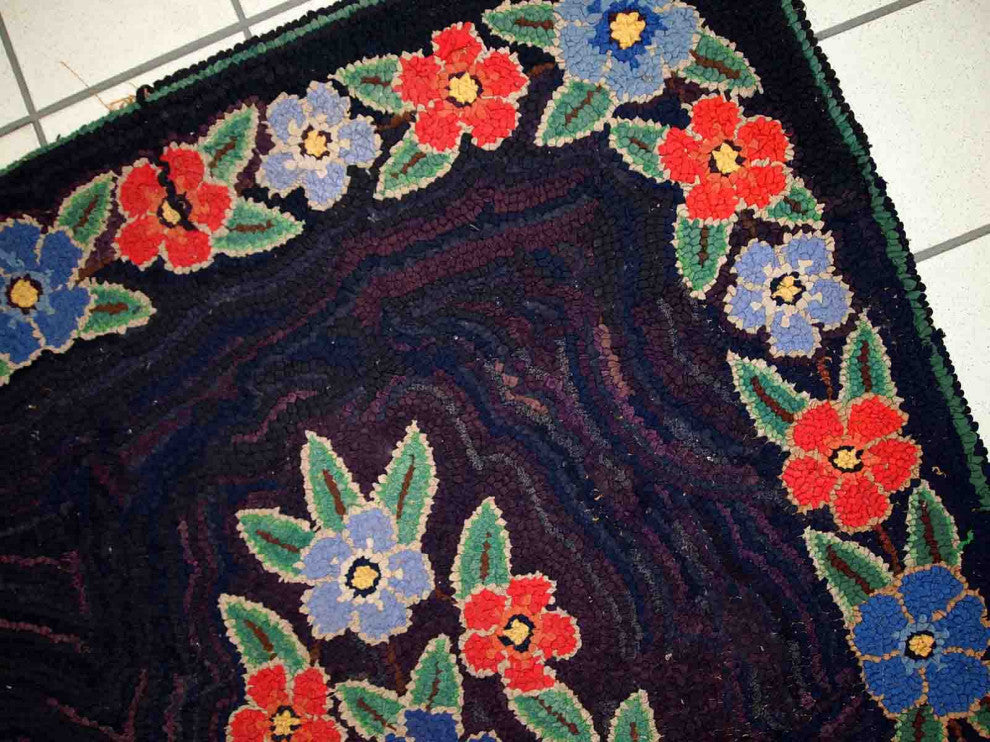 Handmade Antique American Hooked Rug, 3.4'x5.4', 103cmx166cm 1920s