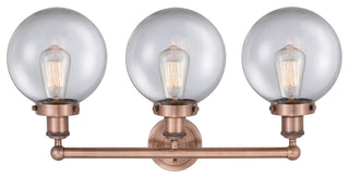 Edison Large Beacon 3-Light 25" Vanity Light, Antique Copper Finish, Clear Shade
